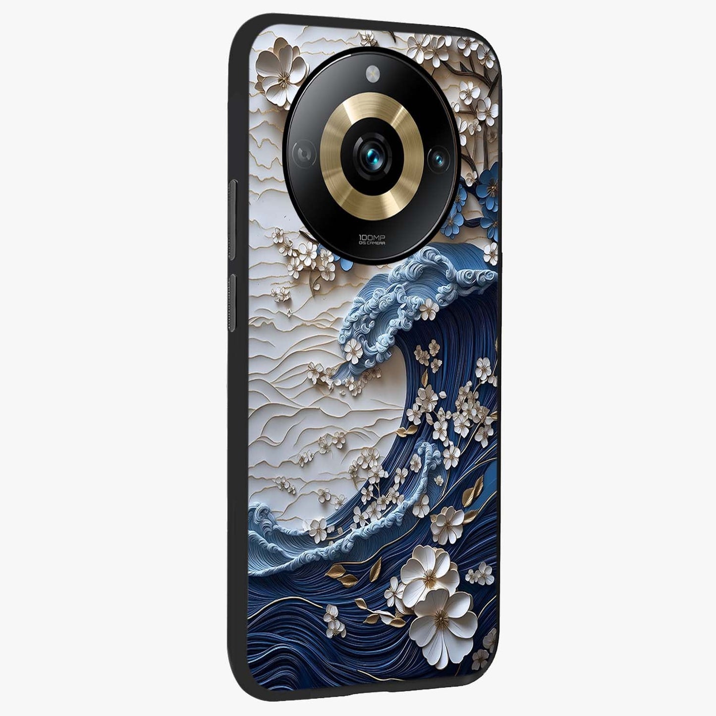 Floral Wave Origami Glass Case upright view showcasing creative floral origami artwork with artistic decorative theme.