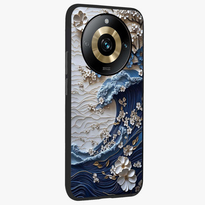 Floral Wave Origami Glass Case upright view showcasing creative floral origami artwork with artistic decorative theme.