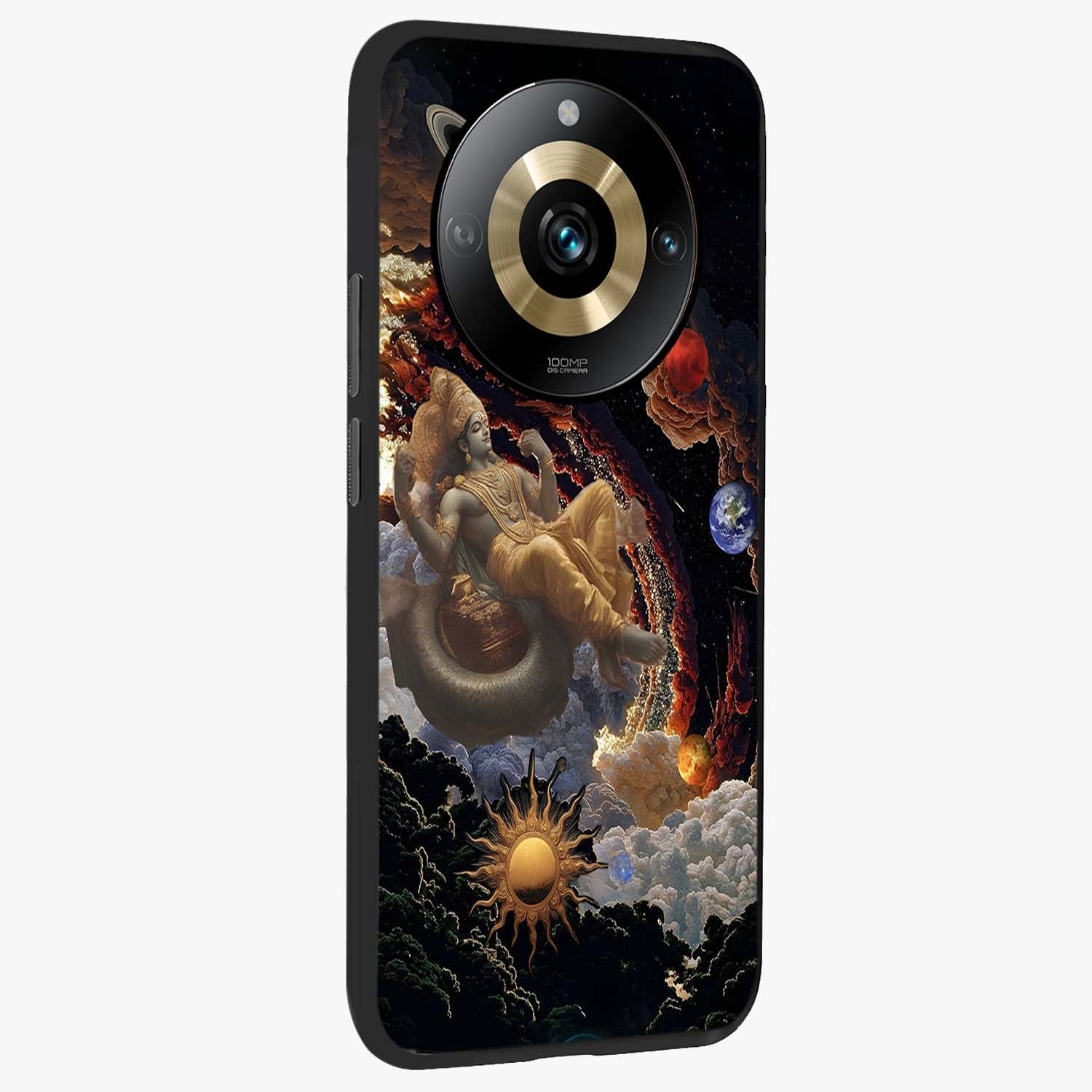 Galactic Divine God Glass Case upright view showcasing mystical divine artwork with dramatic cosmic theme.