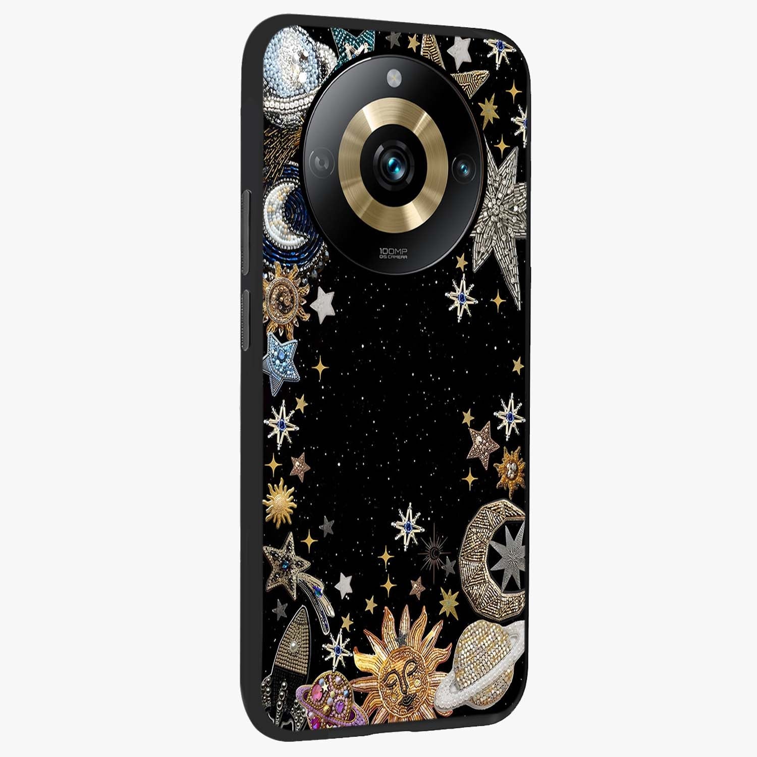 Galactic Jewel Stars Glass Case upright view showcasing glittering star jewel artwork with vibrant galaxy theme.