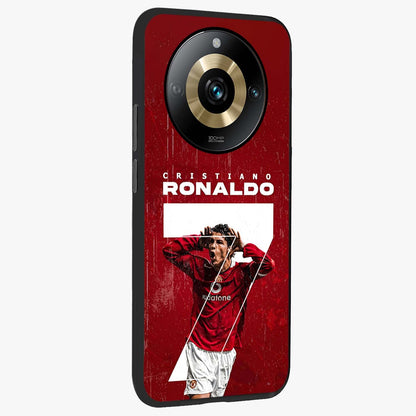 Goal Celebration Legacy Glass Case upright view showcasing dynamic football inspired artwork with victory celebration aesthetic.