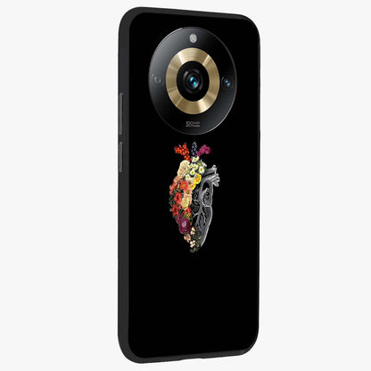 Heart With Flowers Glass Case upright view showcasing decorative heart and floral artwork with sweet romantic theme.