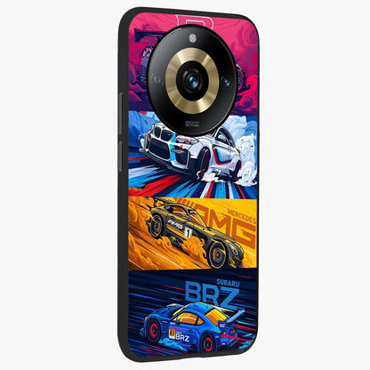 JDM Sports Car Glass Case upright view showcasing dynamic sports car artwork with bold racing theme.