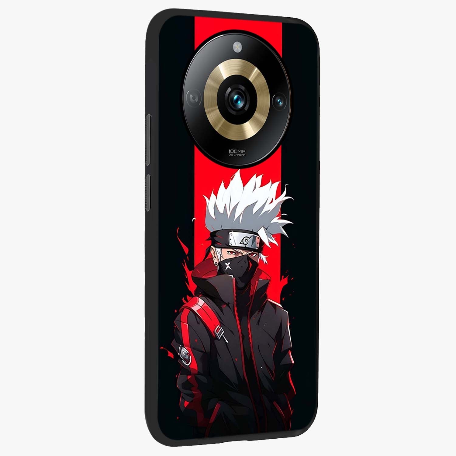 Kakashi Scarlet Shadow Glass Case upright view showcasing intense anime ninja artwork with dark action theme.