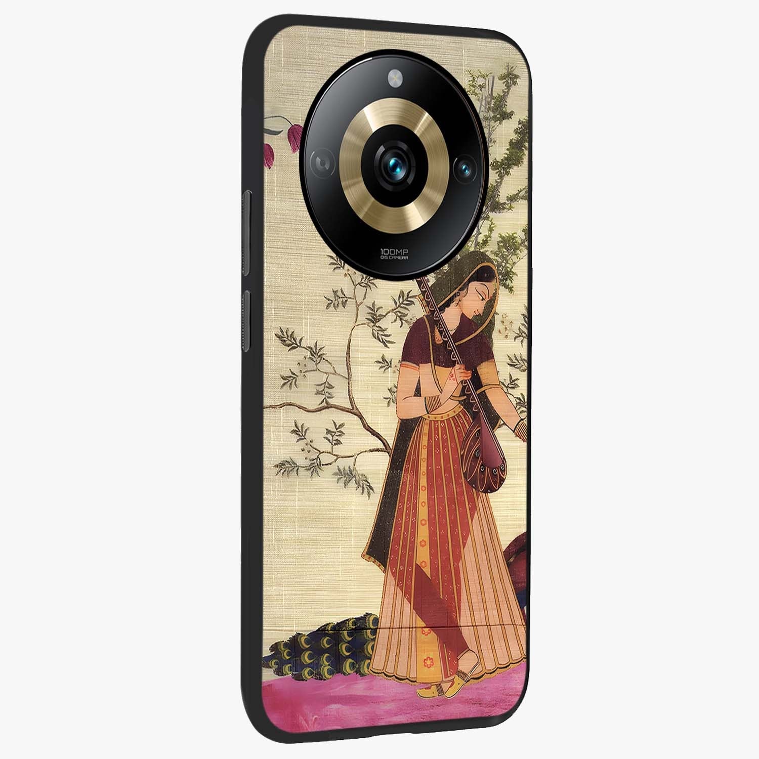 Lady With Veena Art Glass Case upright view showcasing classical veena artwork with traditional artistic theme.