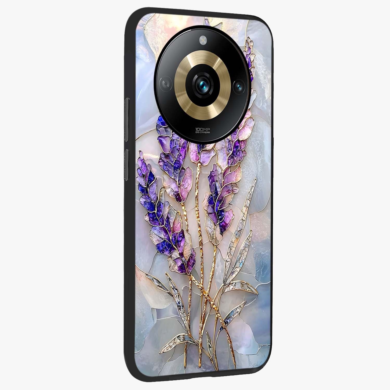 Lavender Dream Glow Glass Case upright view showcasing radiant lavender glow artwork with calming dreamy theme.