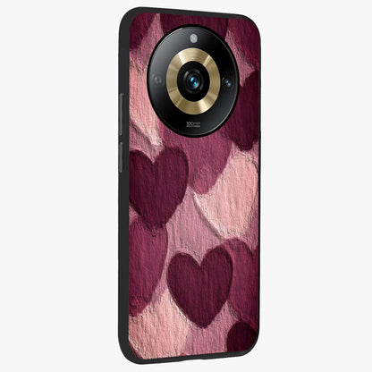 Layered Paper Hearts Glass Case upright view showcasing decorative layered heart artwork with sweet love theme.