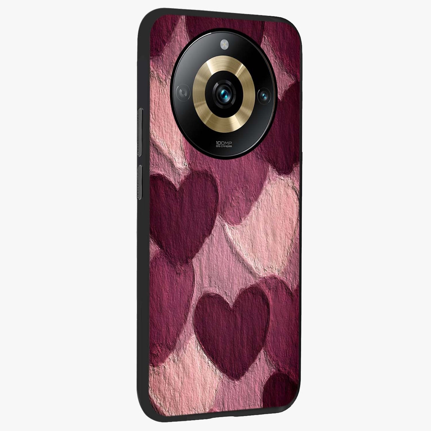 Layered Paper Hearts Glass Case upright view showcasing decorative layered heart artwork with sweet love theme.