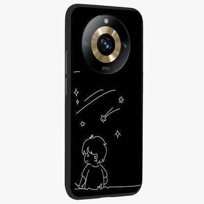 Line Art Boy With Shooting Stars Glass Case upright view showcasing artistic shooting star illustration with minimal style.