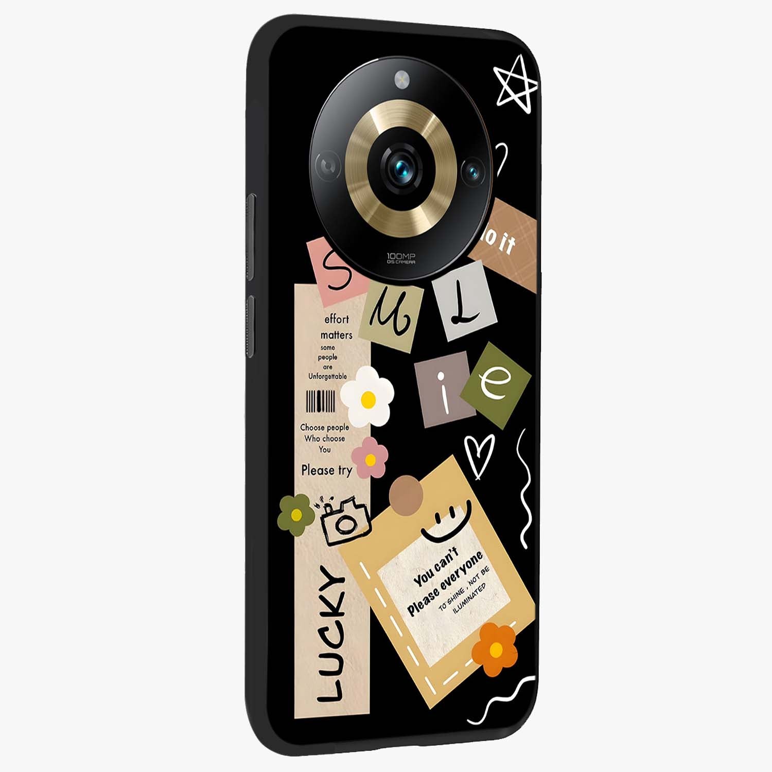 Lucky Aesthetic Collage Glass Case upright view showcasing vibrant collage artwork with youthful aesthetic theme.