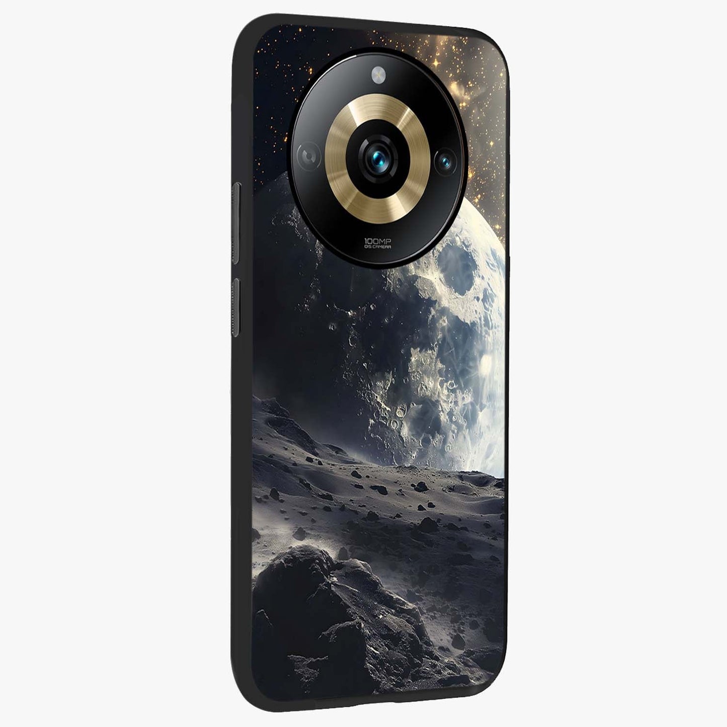 Lunar Horizon Glow Glass Case upright view showcasing radiant lunar artwork with calm cosmic theme.