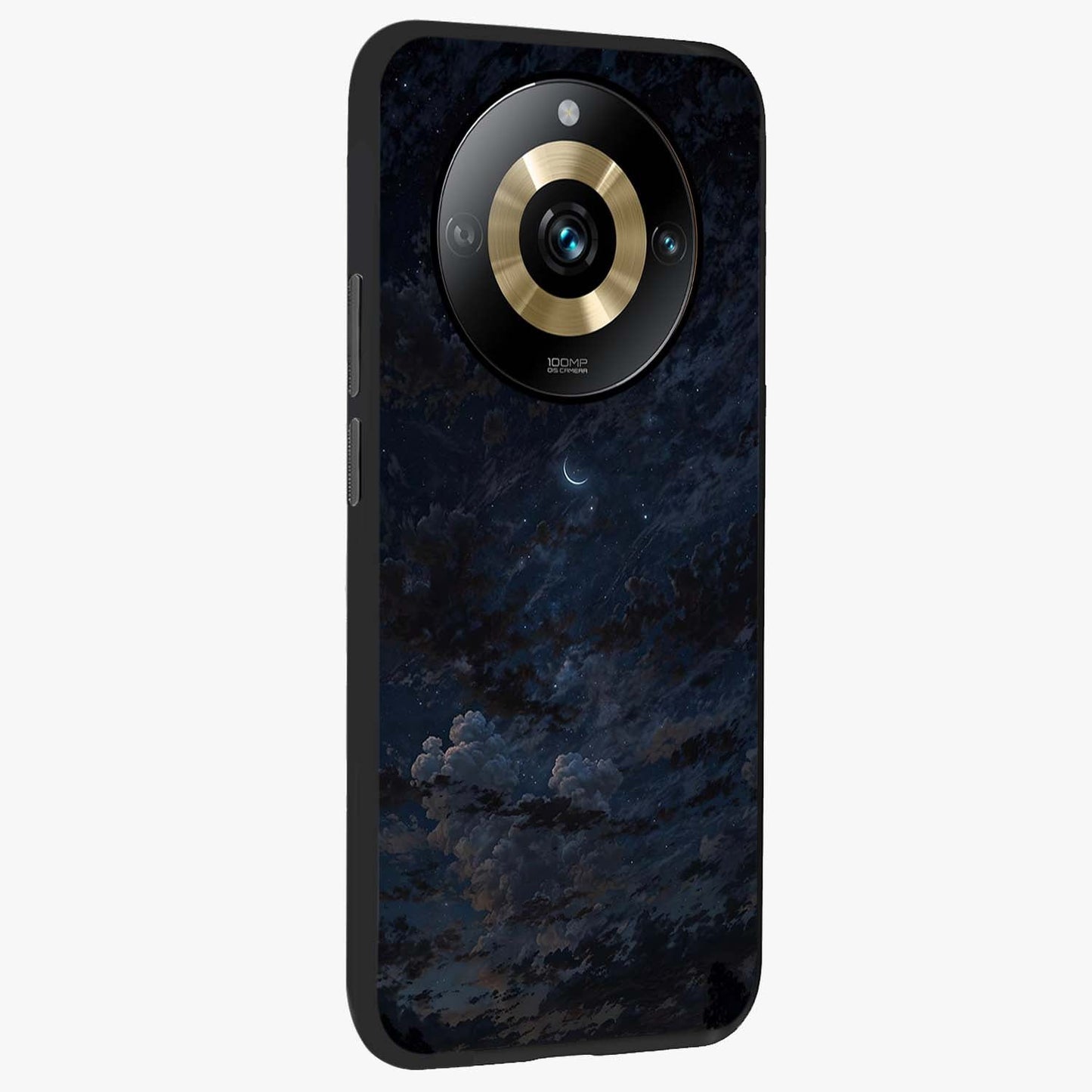 Lunar Veil Silence Glass Case upright view showcasing calm moon themed artwork with serene night atmosphere.