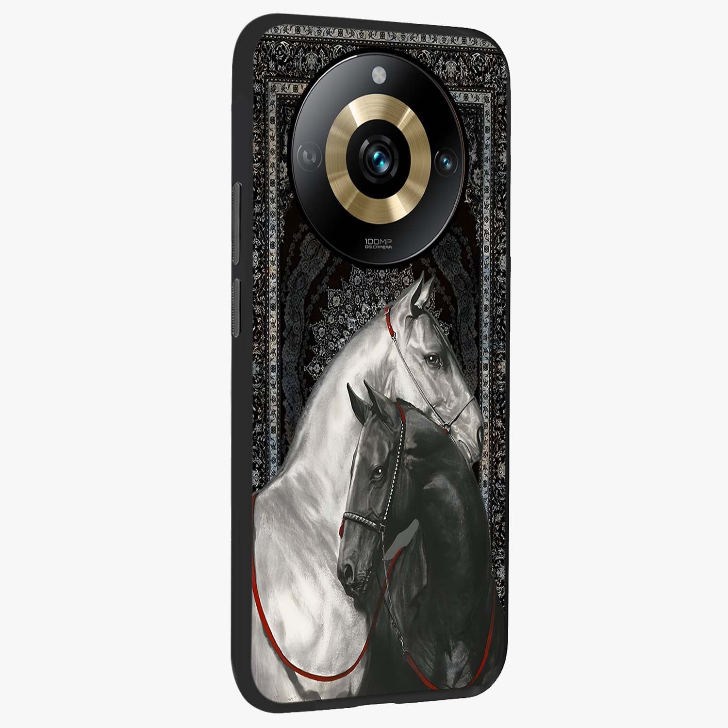 Majestic Ride Legacy Glass Case upright view showcasing dynamic ride inspired artwork with modern automotive theme.
