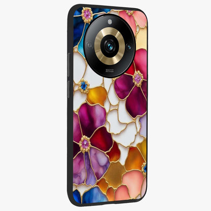 Marble Flower Pattern Glass Case upright view showcasing decorative marble flower artwork with refined style.