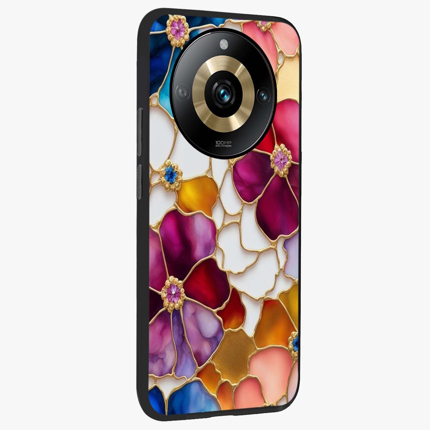Marble Flower Pattern Glass Case upright view showcasing decorative marble flower artwork with refined style.