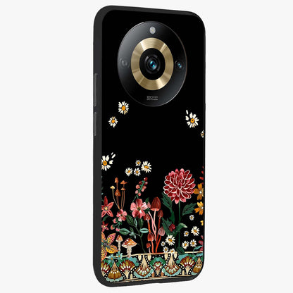 Midnight Bloom Pattern Glass Case upright view showcasing decorative floral artwork with deep night themed palette.