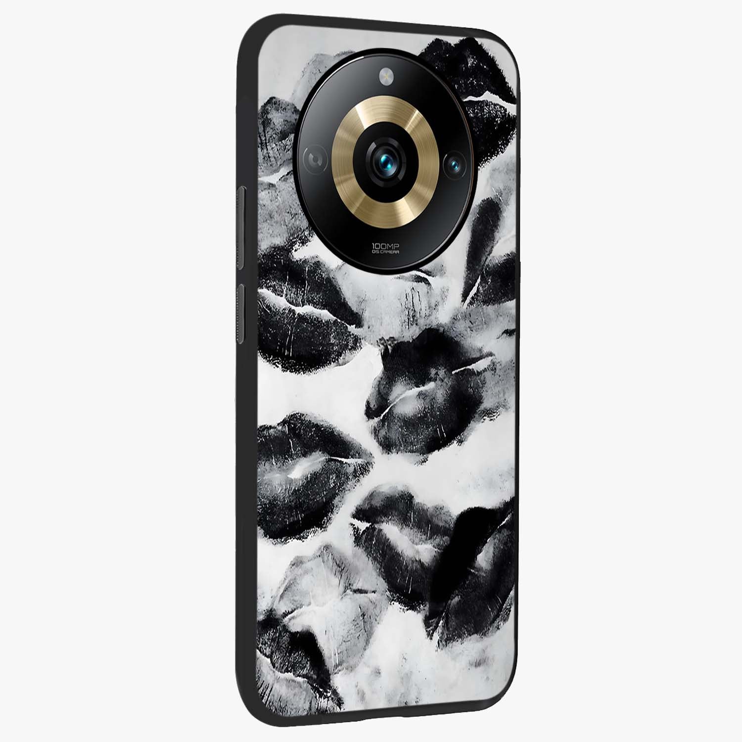 Midnight Kiss Marks Glass Case upright view showcasing stylish kiss mark artwork with trendy romantic theme.