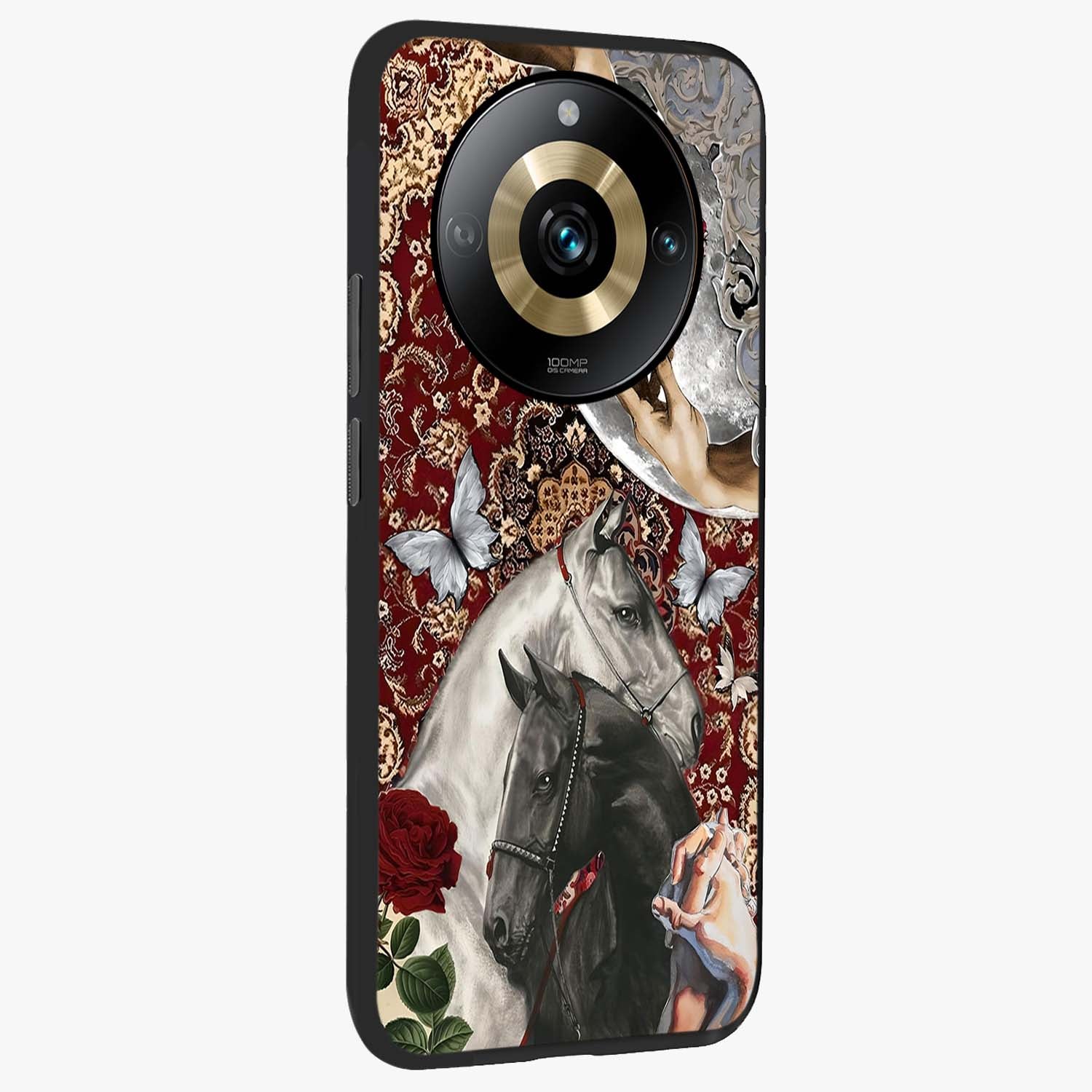 Moonlit Royal Stallion Glass Case upright view showcasing dramatic horse artwork with glowing moon themed design.