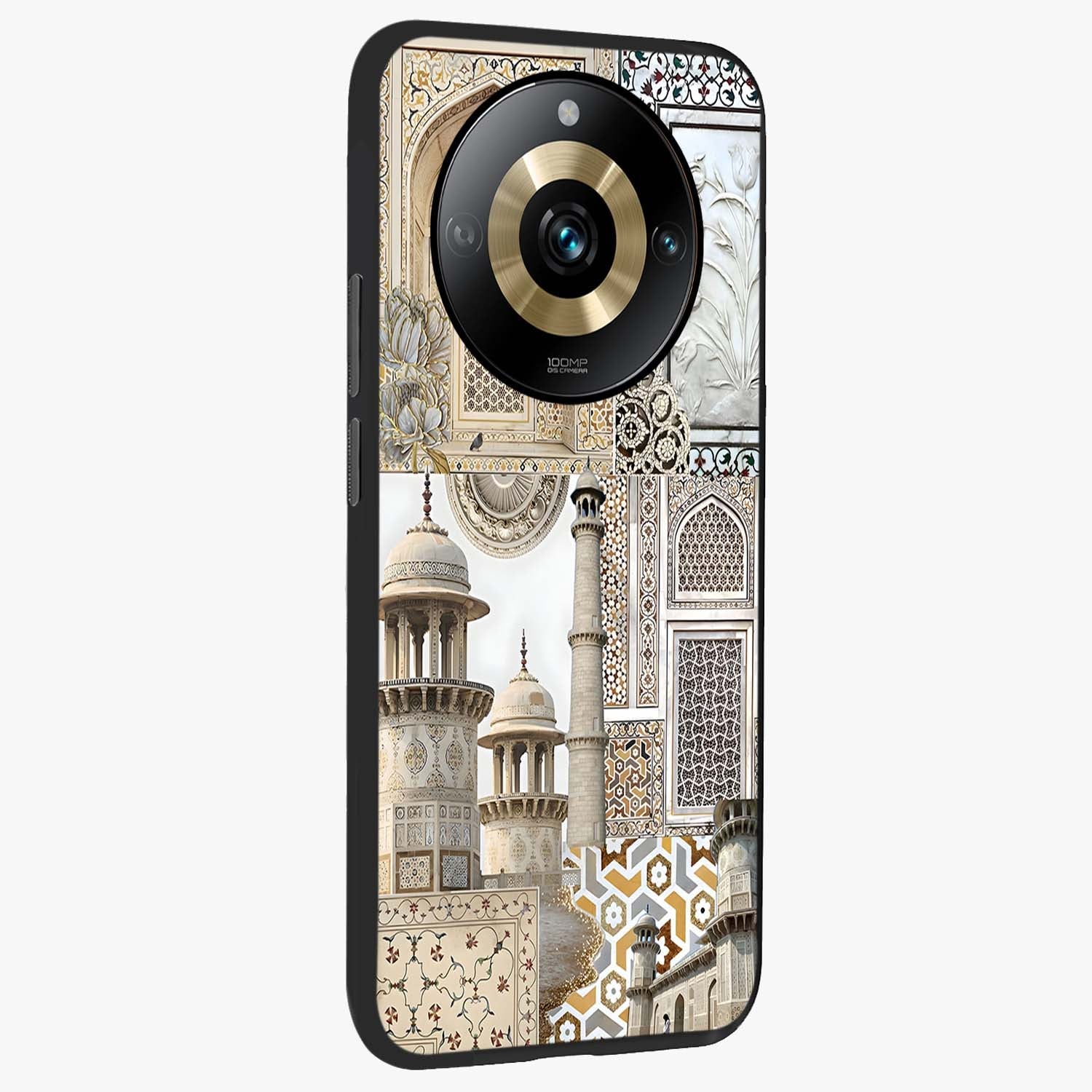 Mughal Marble Legacy Glass Case upright view showcasing ornate Mughal design with luxurious traditional theme.