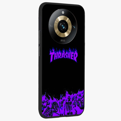 Neon Flame Riot Glass Case upright view showcasing dynamic flame artwork with energetic neon theme.