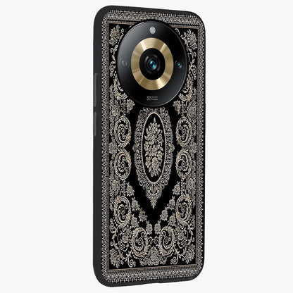 Noir Bloom Elegance Glass Case upright view showcasing graceful floral artwork with luxurious dark theme.