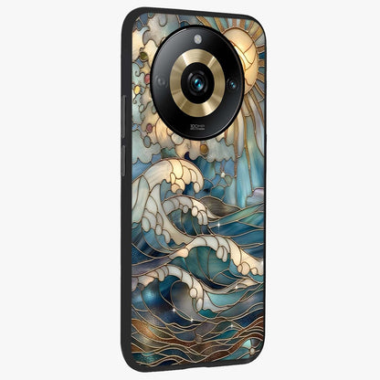 Oceanic Stained Printed Glass Case upright view showcasing decorative ocean pattern artwork with vibrant marine theme.