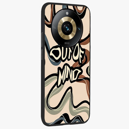 Out Of Mind Glass Case upright view showcasing striking typography artwork with edgy conceptual theme.