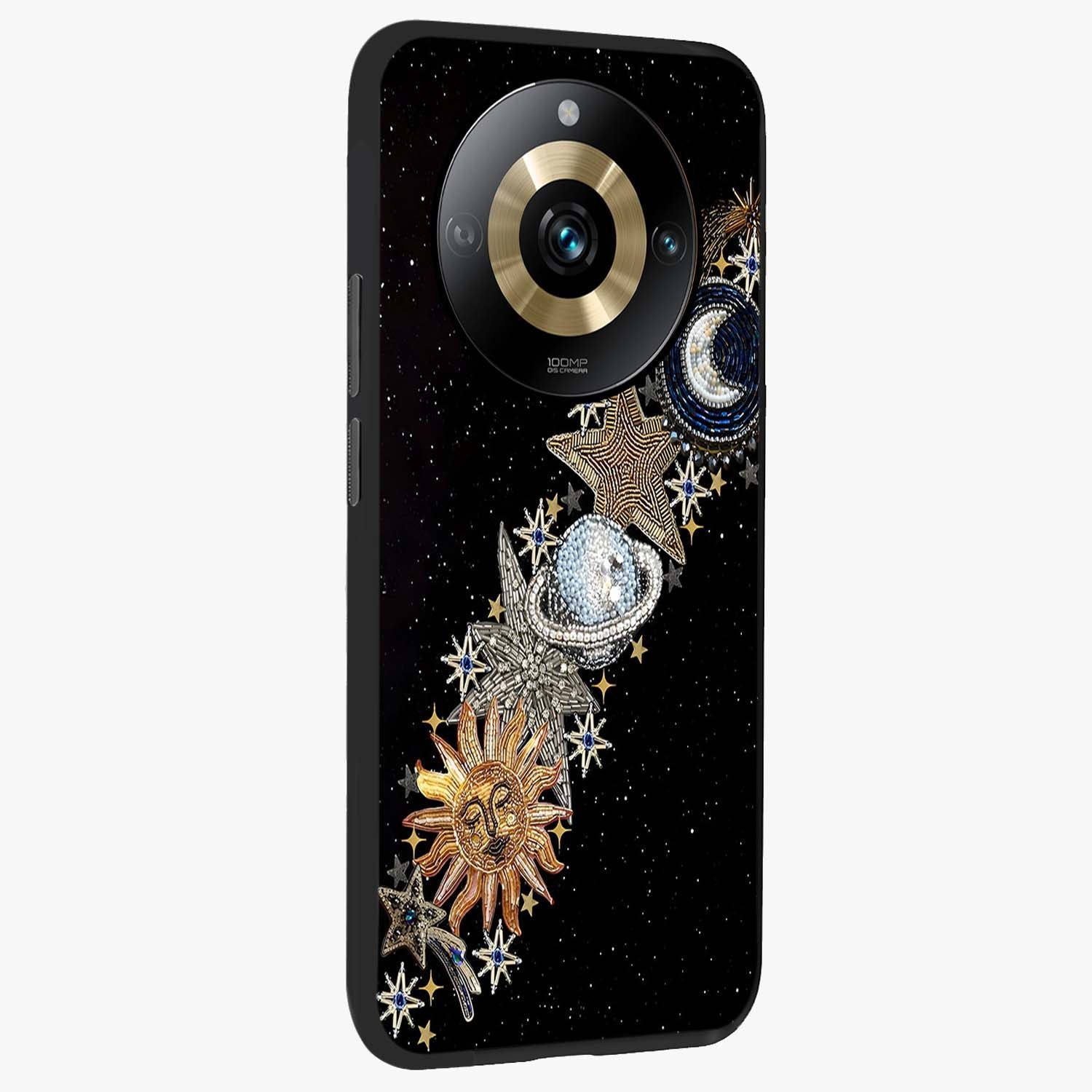 Pearls Universe Object Glass Case upright view showcasing decorative pearl themed artwork with cosmic elegance.