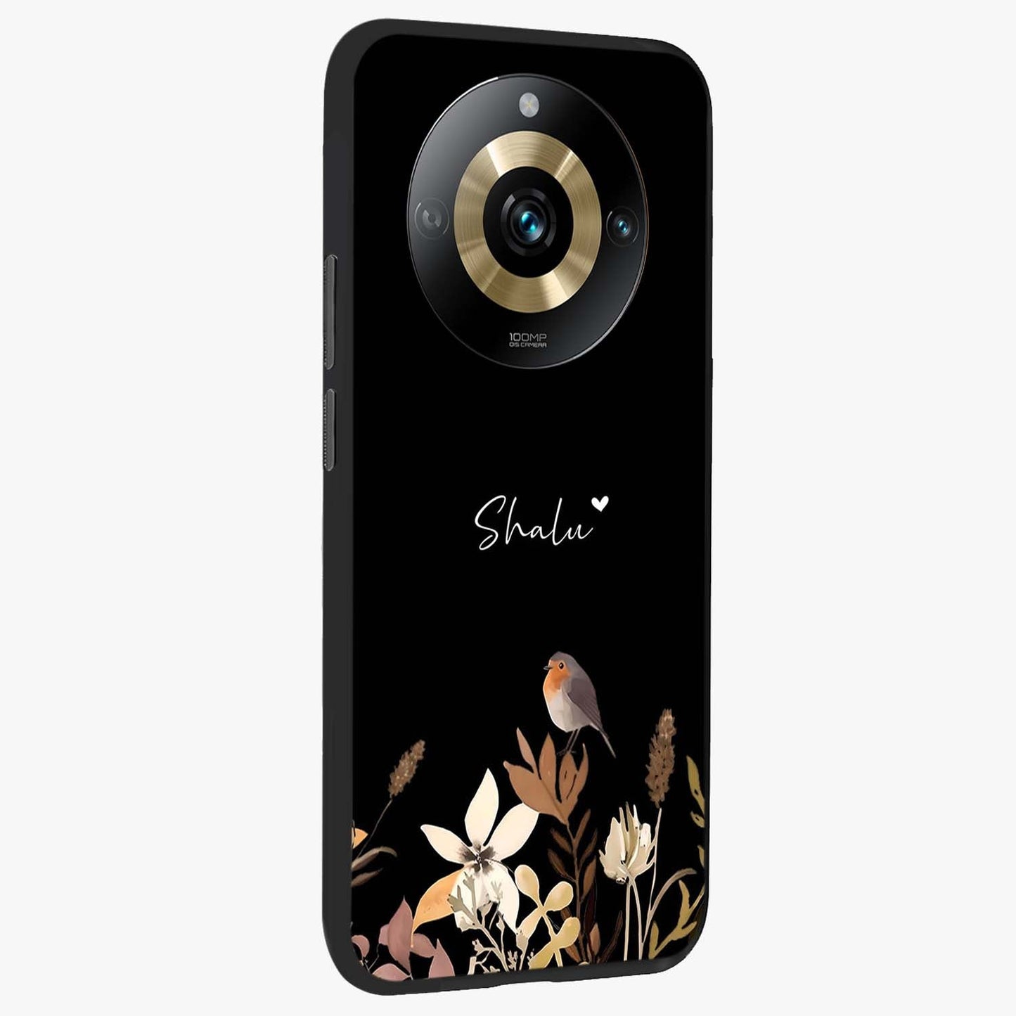 Quiet Garden Tune Custom Name Glass Case upright view showcasing serene botanical artwork with personalized aesthetic.