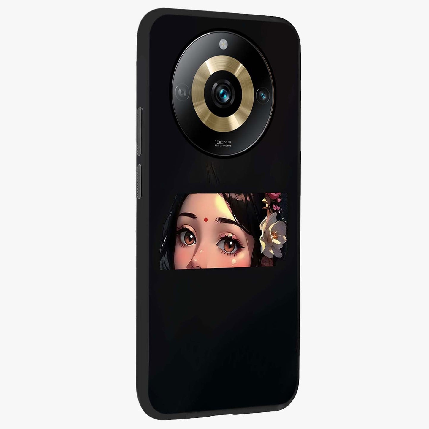 Radha Divine Embrace Glass Case upright view showcasing sacred Radha themed artwork with peaceful devotional style.