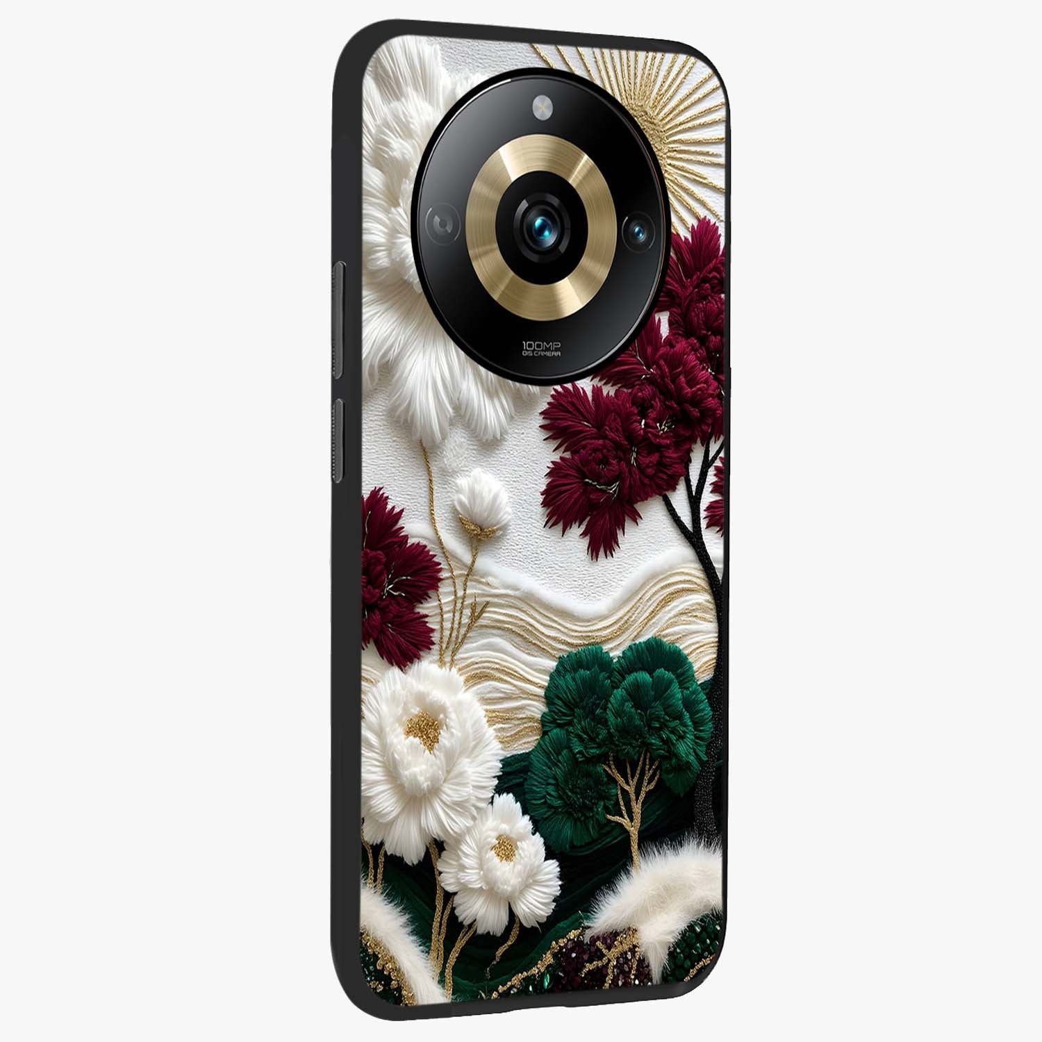 Radiant Bloom Elegance Glass Case upright view showcasing decorative flower artwork with refined botanical theme.