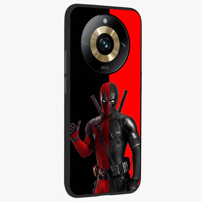 Red & Black Deadpool Theme Glass Case upright view showcasing energetic comic themed artwork with striking red and black design.