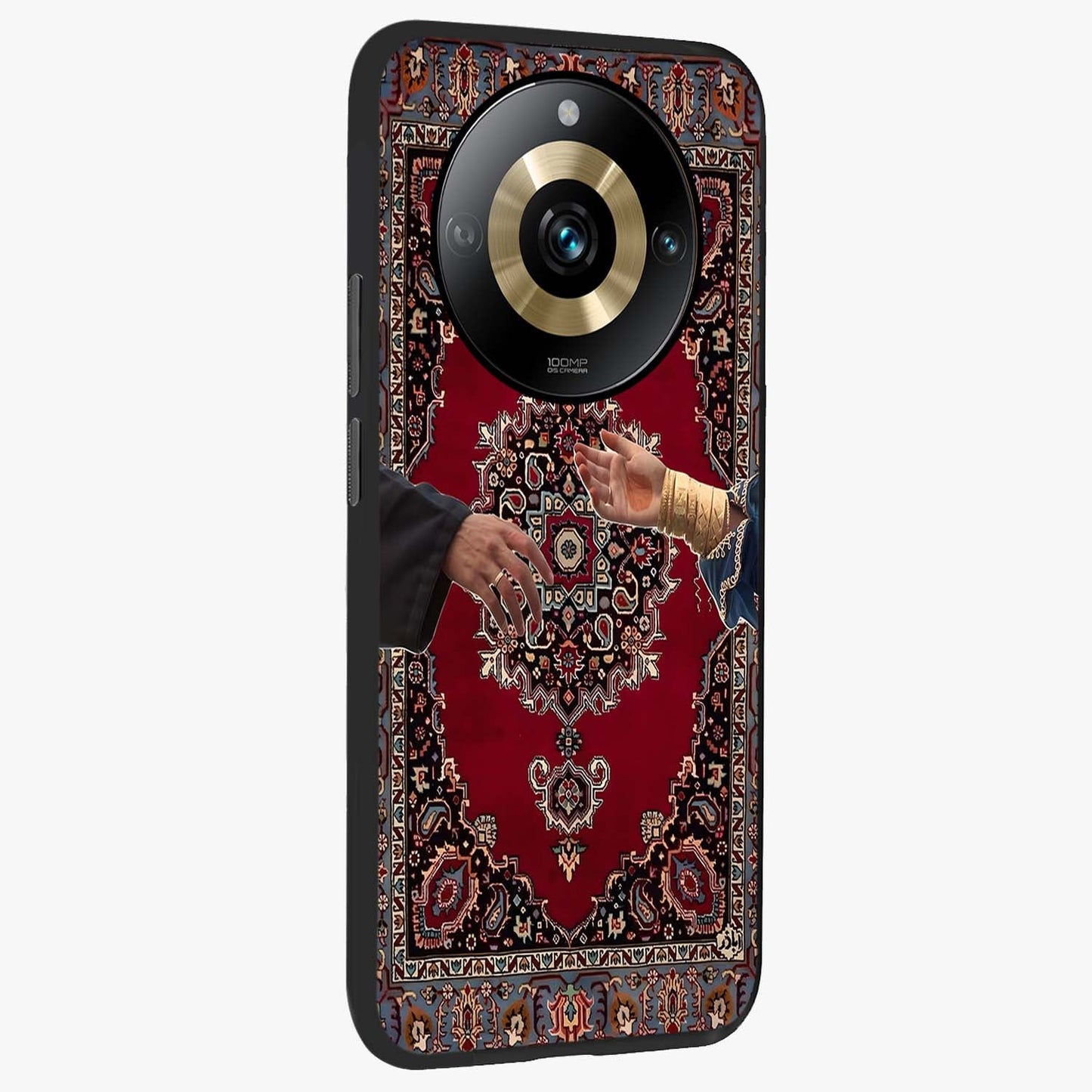 Royal Touch Reach Glass Case upright view showcasing stylish royal inspired artwork with graceful theme.