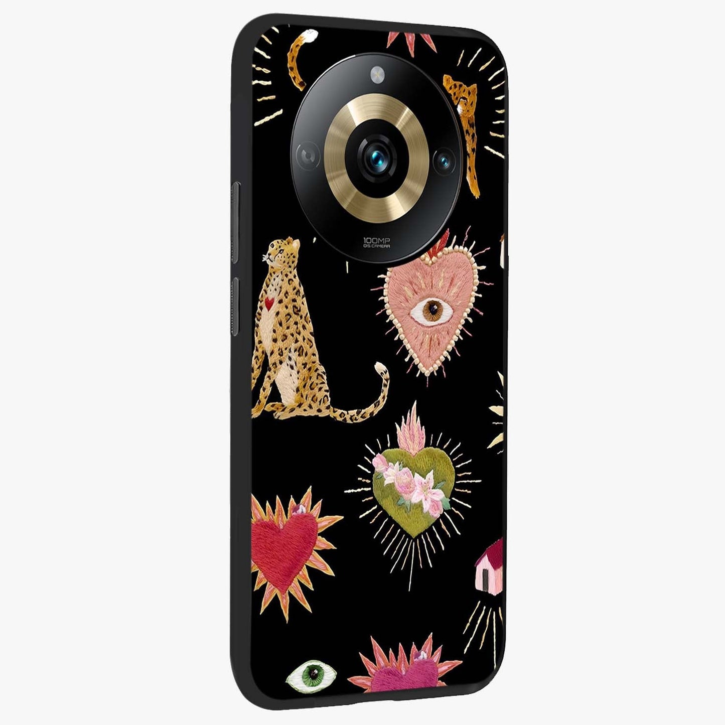 Sacred Jungle Heart Glass Case upright view showcasing vibrant jungle artwork with symbolic heart theme.
