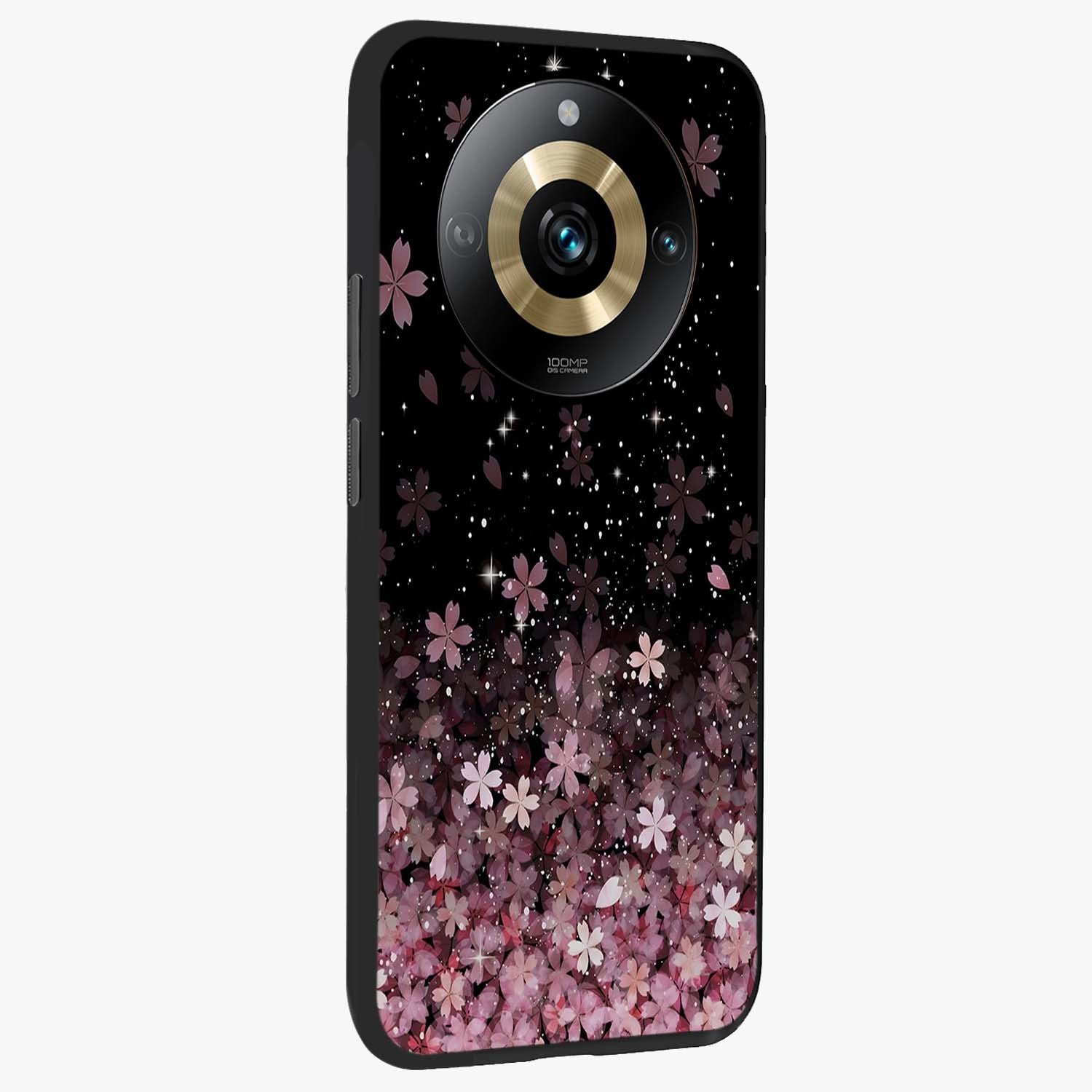 Small Starry Flowers Glass Case upright view showcasing charming floral artwork with dreamy starry theme.