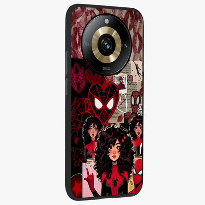 Spider Love Story Glass Case upright view showcasing charming superhero artwork with romantic comic theme.