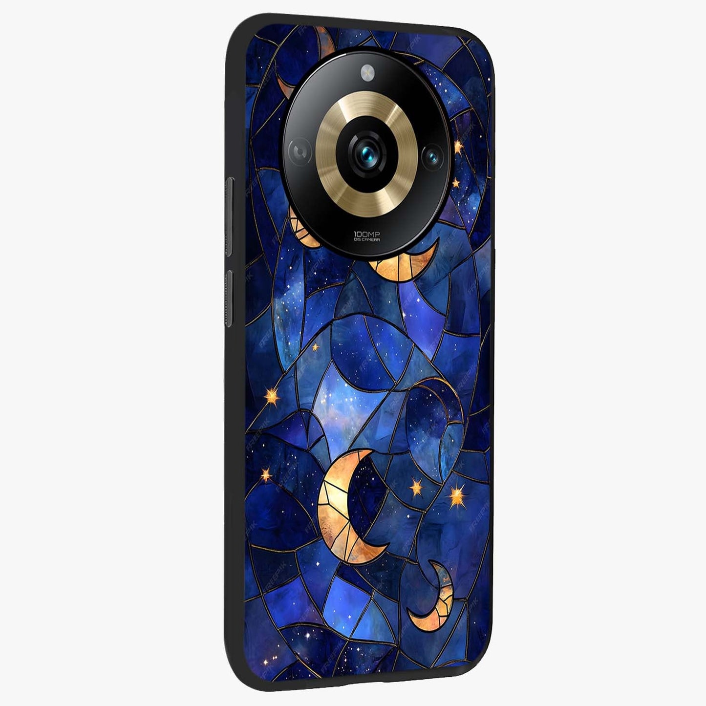 Starlit Sky Tapestry Glass Case upright view showcasing elegant starry sky artwork with cosmic decorative theme.