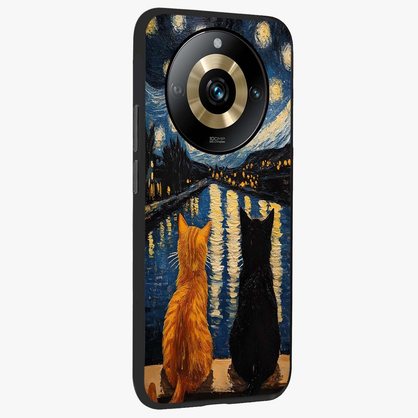 Starry River Cats Glass Case upright view showcasing adorable cat artwork with magical river and stars theme.