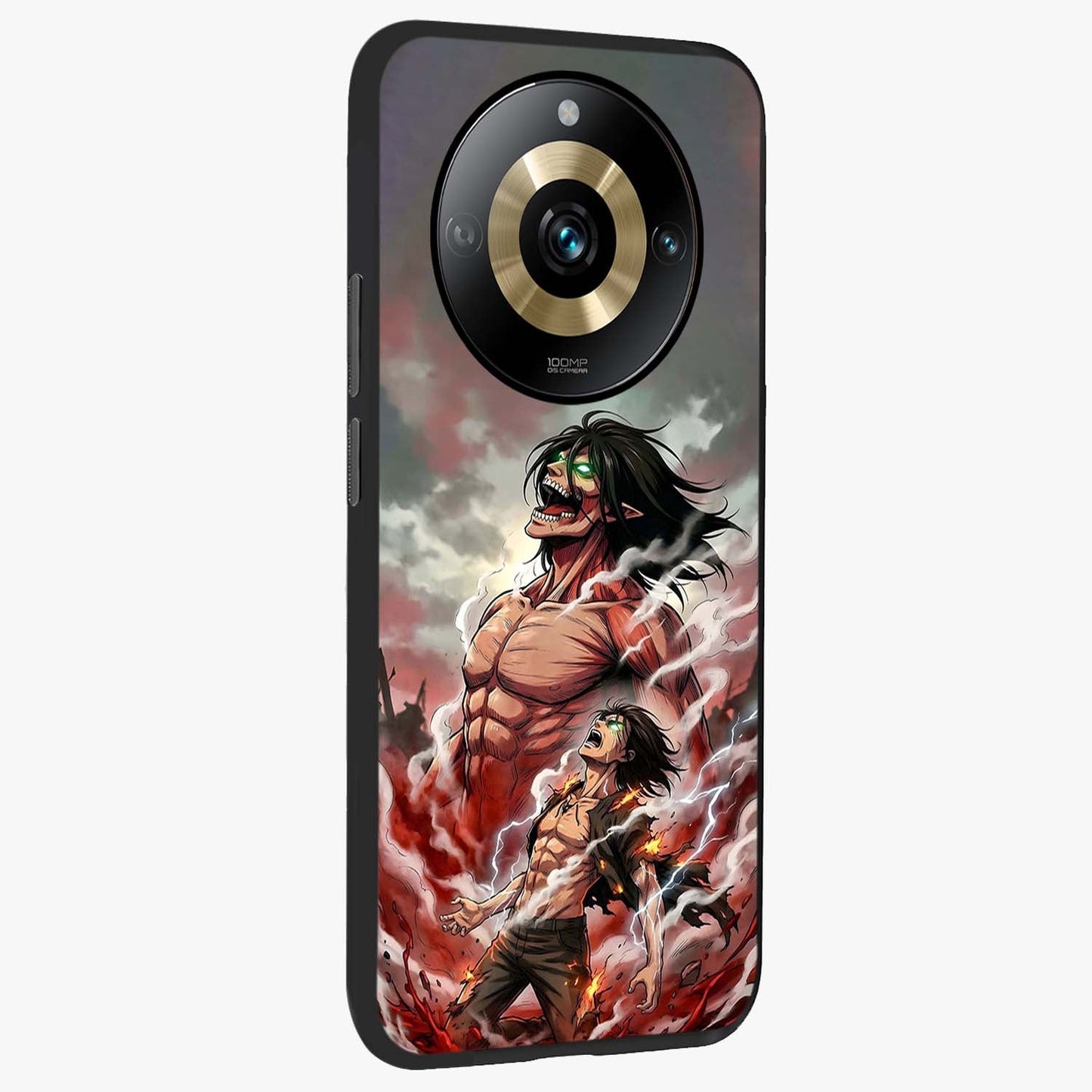 Titan Awakening Fury Glass Case upright view showcasing intense titan artwork with epic fantasy theme.