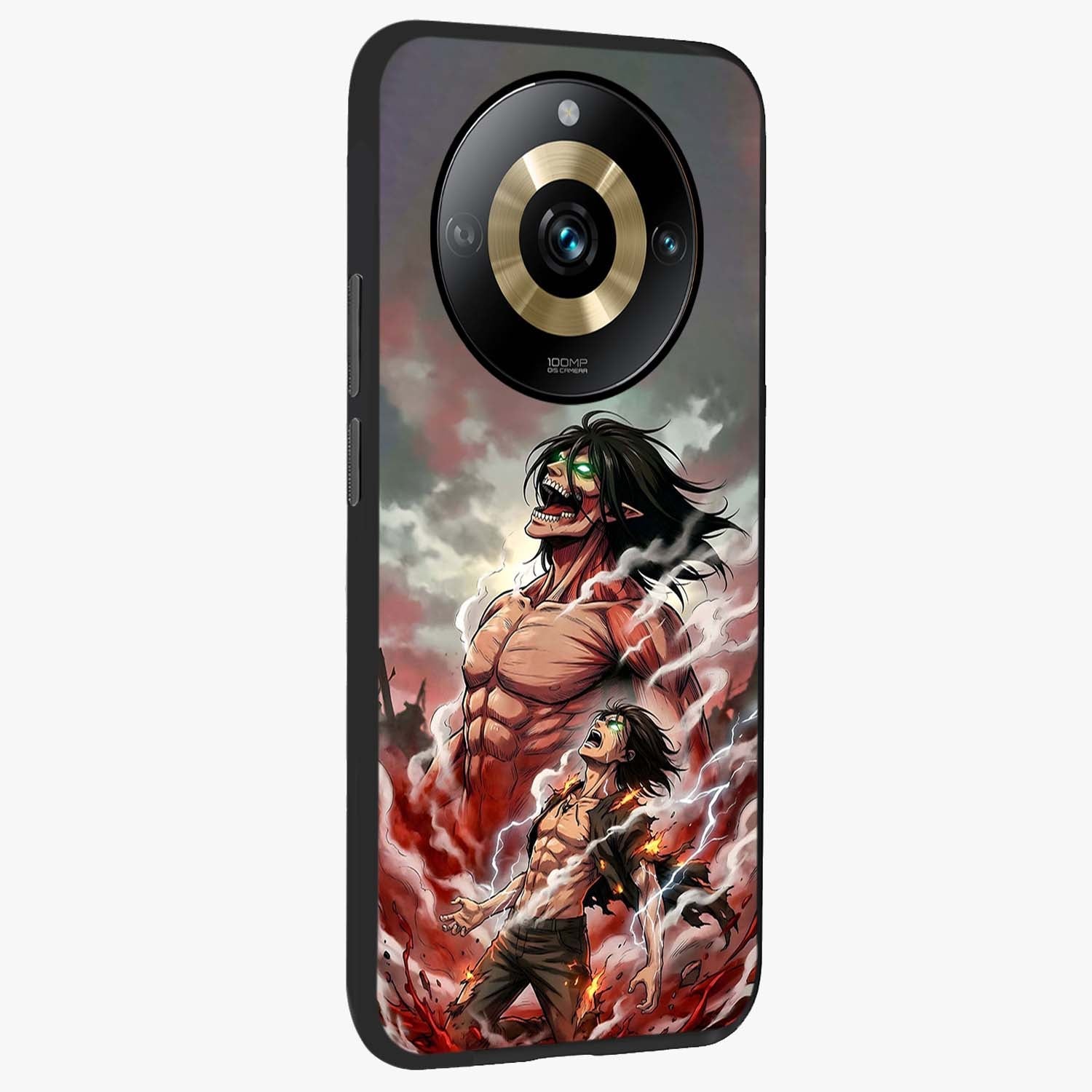 Titan Awakening Fury Glass Case upright view showcasing intense titan artwork with epic fantasy theme.