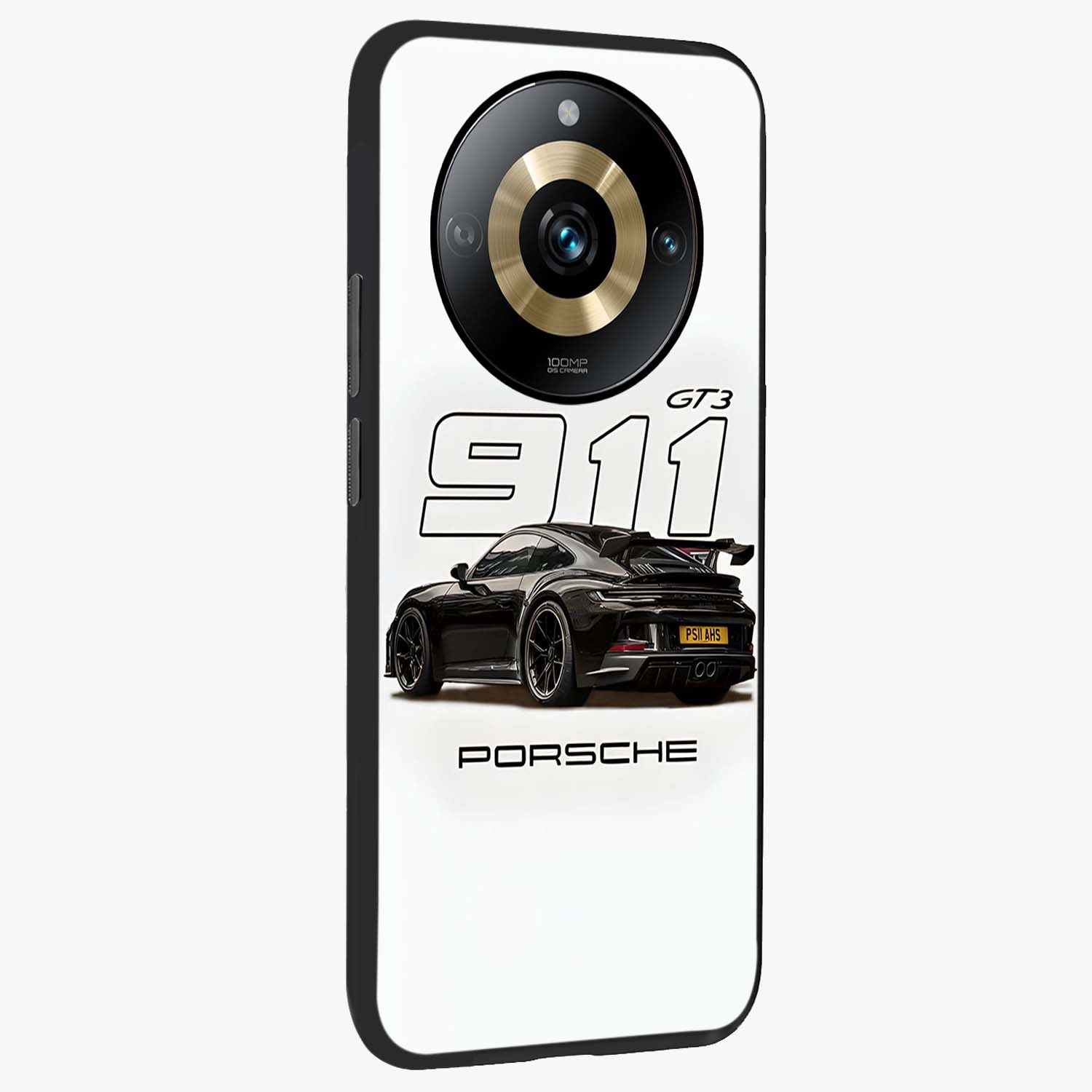 Turbo Legacy Icon Glass Case upright view showcasing bold racing inspired artwork with classic car theme.