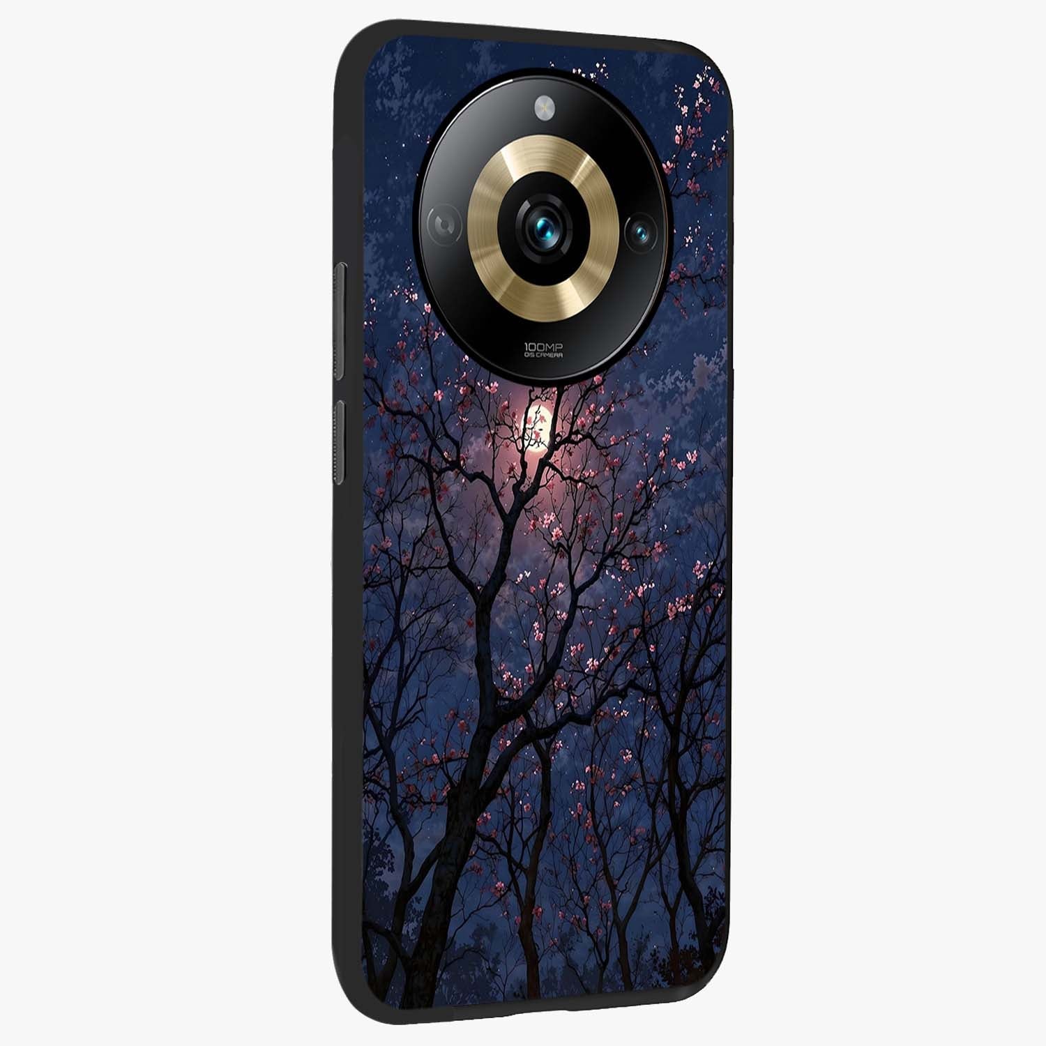 Twilight Sakura Serenade Glass Case upright view showcasing beautiful cherry blossom artwork with serene evening theme.