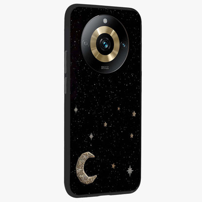 Twinkle Star With Half Moon Glass Case upright view showcasing glowing cosmic artwork with dreamy night theme.
