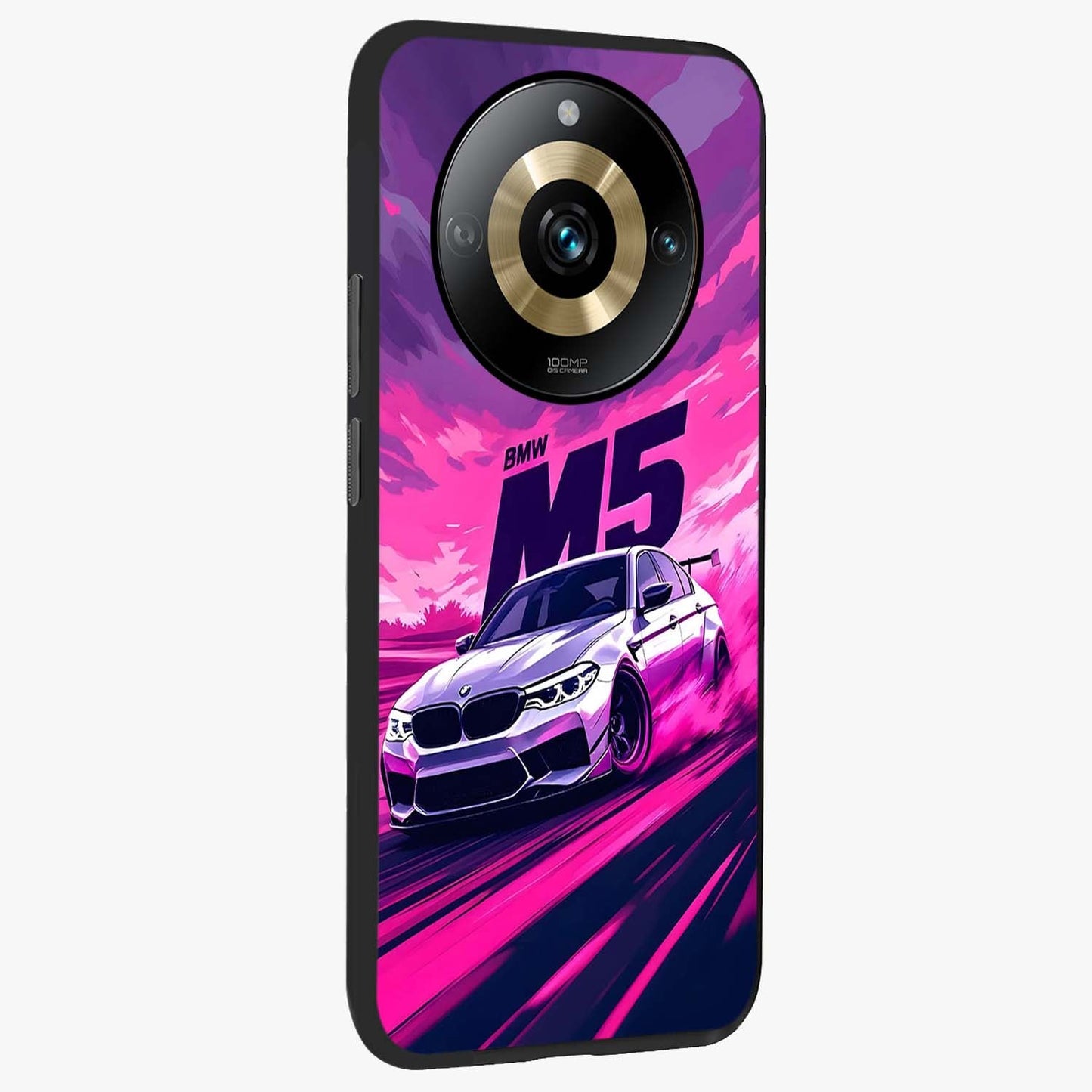 Velocity Drift Pulse Glass Case upright view showcasing powerful racing artwork with energetic motorsport theme.