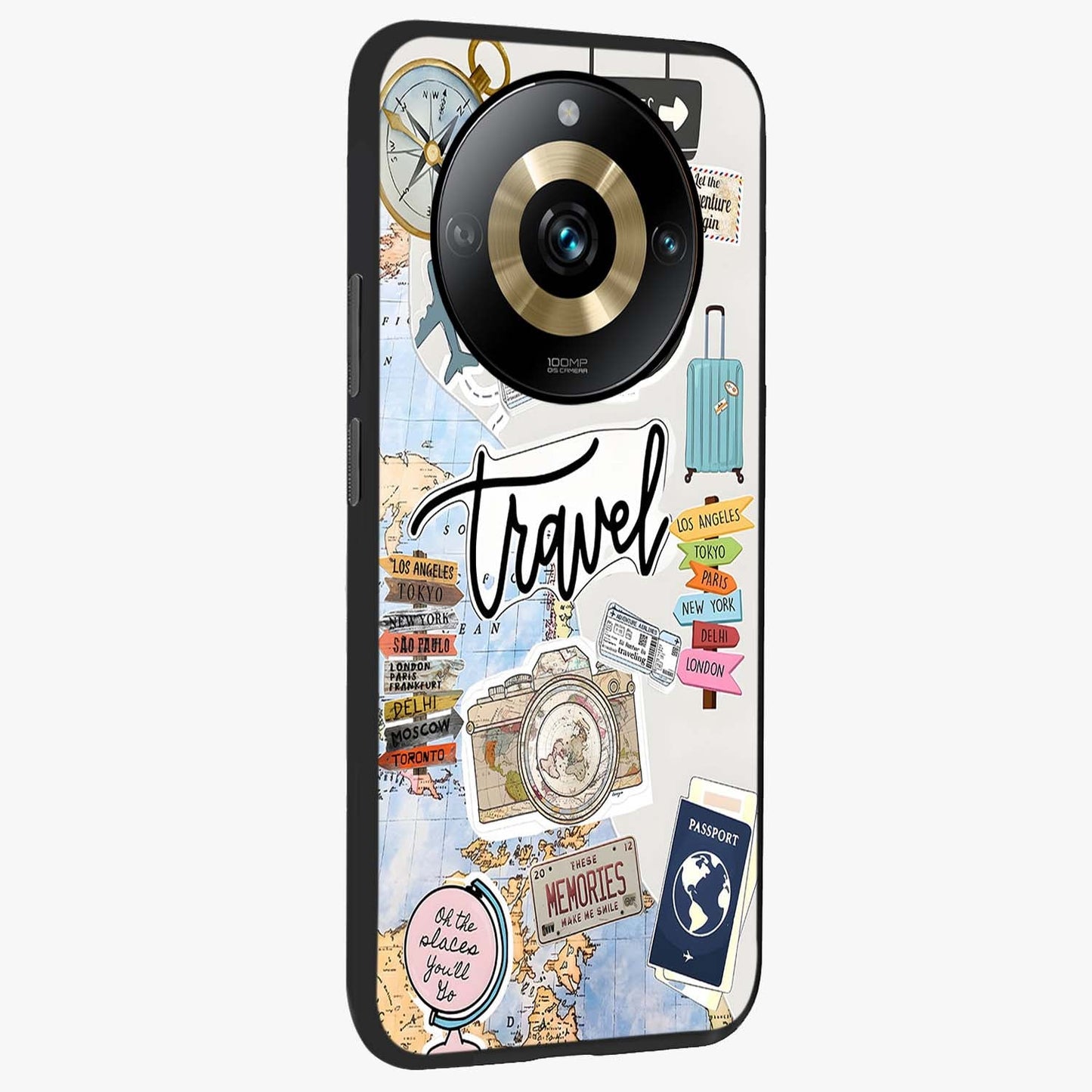 Wanderlust Journal Glass Case upright view showcasing wanderlust inspired artwork with creative exploration theme.