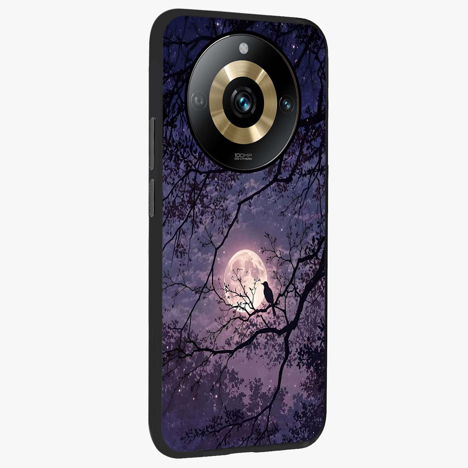Whispering Moon Silence Glass Case upright view showcasing peaceful moon artwork with tranquil celestial theme.