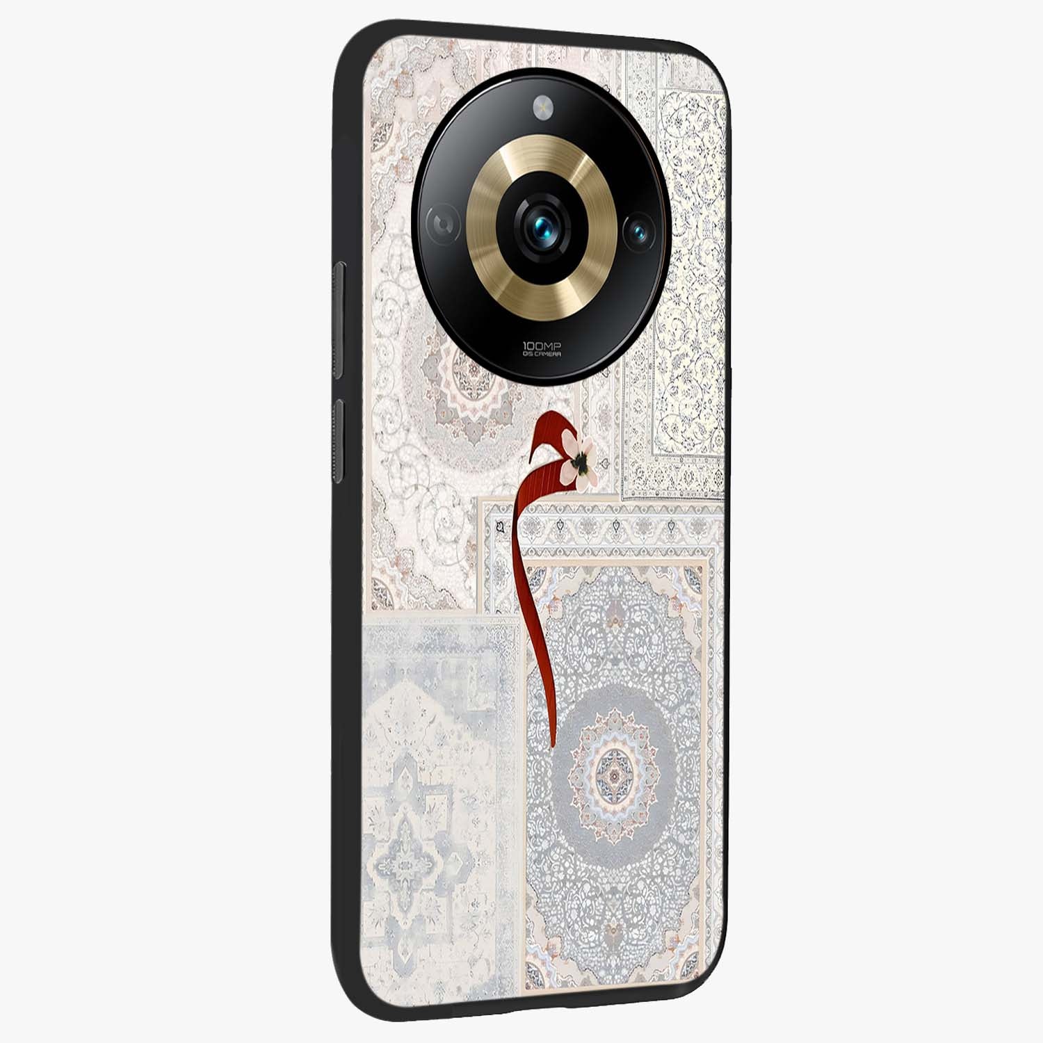 White Aesthetic Bow Glass Case upright view showcasing delicate ribbon bow artwork with cute minimalist theme.