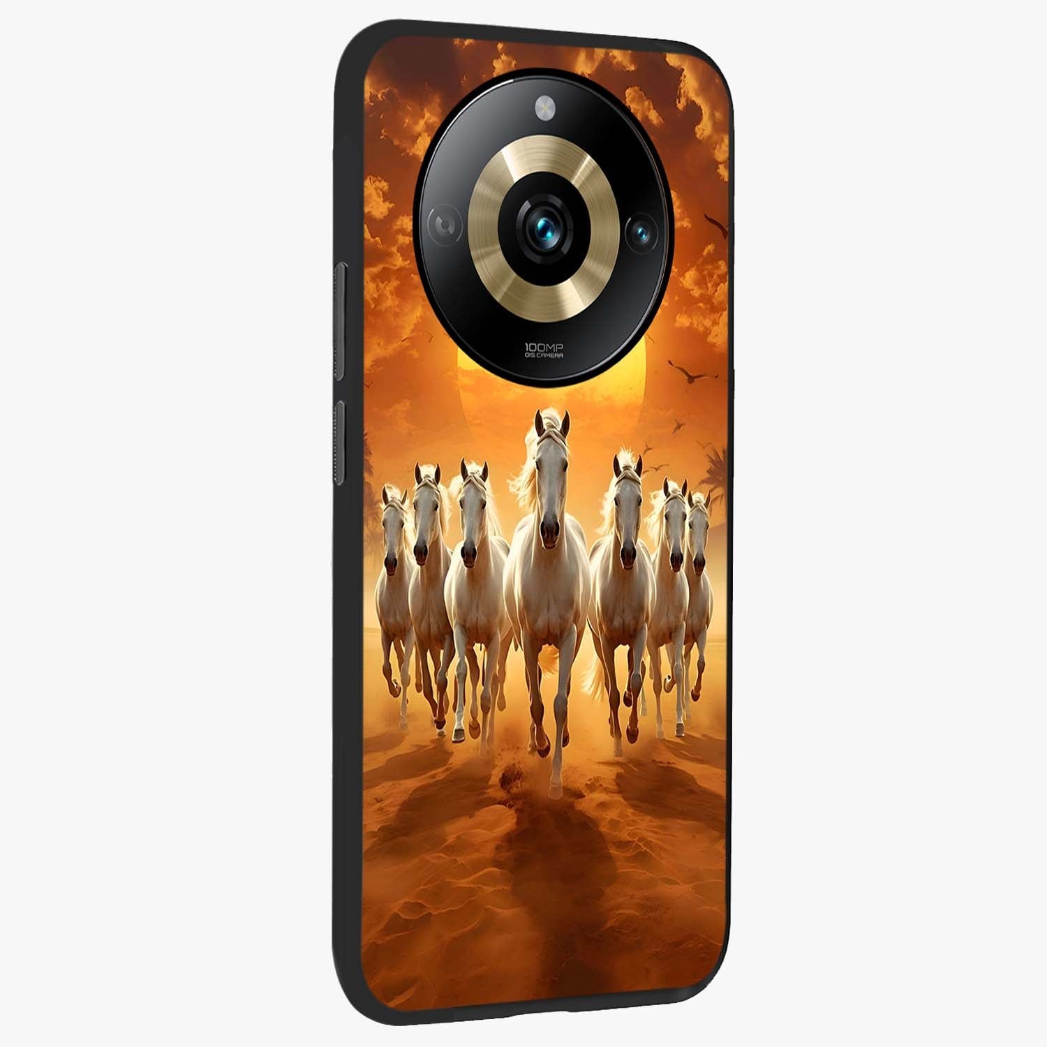 Wild Sunset Majesty Glass Case upright view showcasing dramatic sunset artwork with bold nature theme.