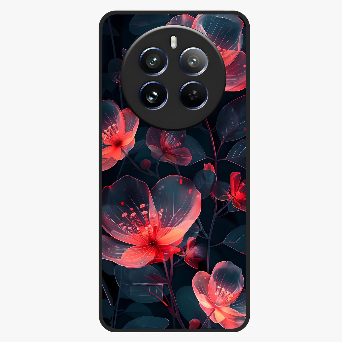 Dark Shade of Flower Glass Case showing flat back view with elegant dark floral artwork and glossy glass finish.