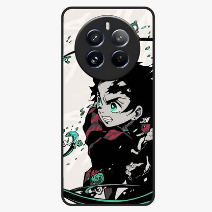 Demon Slayer Glass Case showing flat back view with bold anime inspired artwork and glossy glass finish.